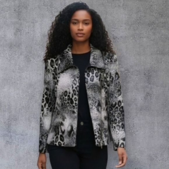 Like New Jolibel Black Gray Animal Print Zip Jacket Sequin Size 6 - Picture 12 of 15